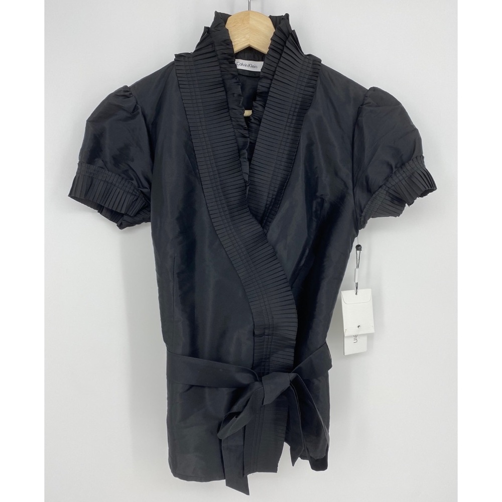 Calvin Klein Black Pleated Top Blouse Medium